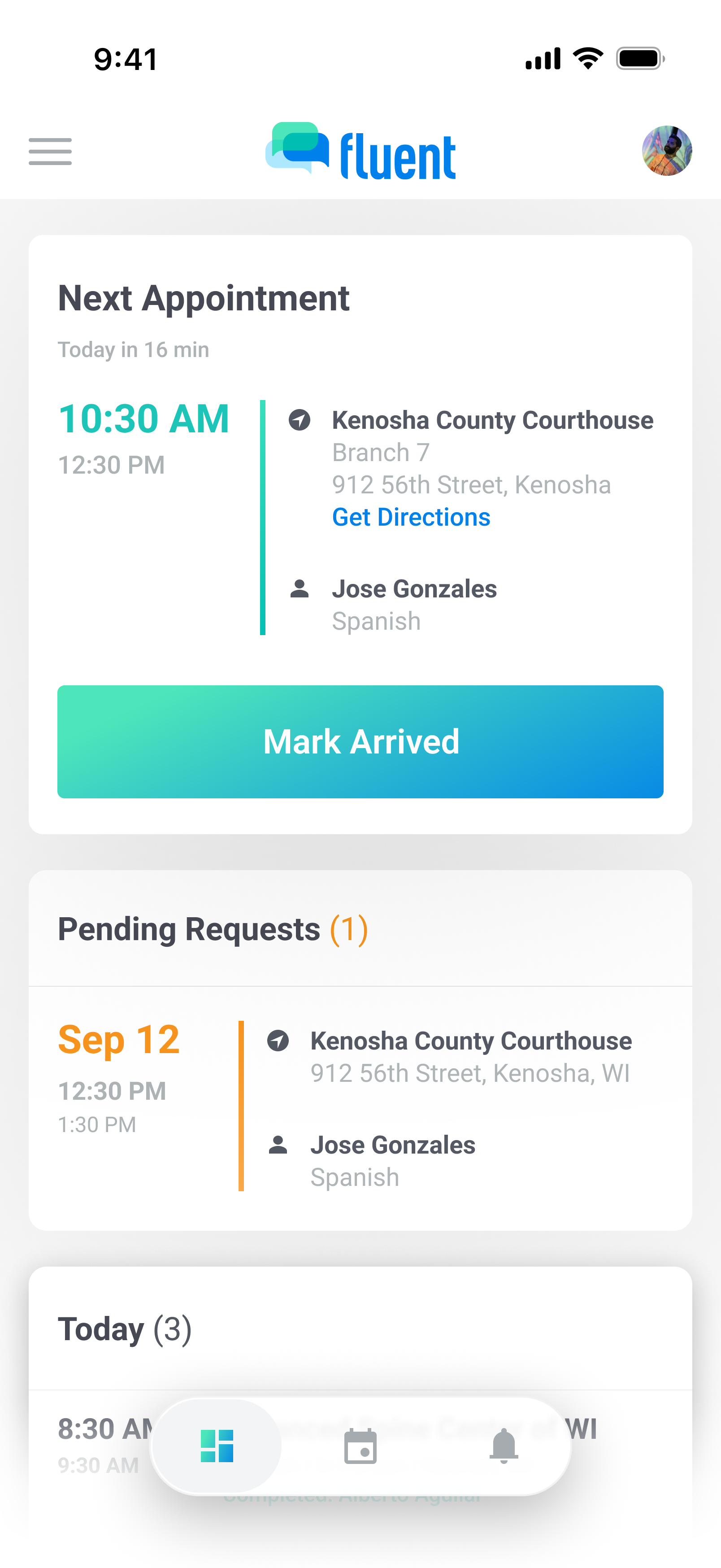 Clean calendar view showing upcoming appointments with key details
